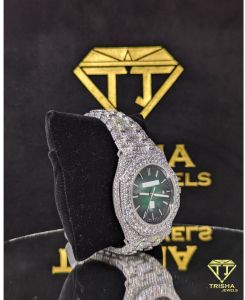 Premium Silver Octagon Green Dial Moissanite Iced Out Men Watch
