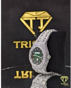 Premium Silver Octagon Green Dial Moissanite Iced Out Men Watch