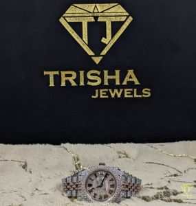 Fully Iced Out Two Tone Rose Gold Roman Dial VVS Moissanite Diamond Watch