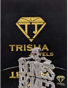 925 Sterling Silver Skull Bones Moissanite Diamond Iced Out Hip Hop Statement Necklace Pendant