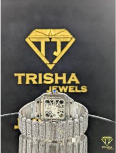 Luxury Square Face Skeleton Dial Fully Iced Out Silver VVS Moissanite Diamond Hip Hop Watch