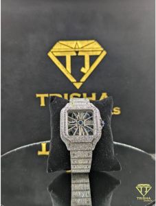 Luxury Square Face Skeleton Dial Fully Iced Out Silver VVS Moissanite Diamond Hip Hop Watch