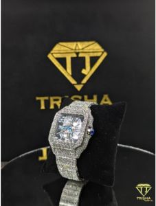 Luxury Square Face Skeleton Dial Fully Iced Out Silver VVS Moissanite Diamond Hip Hop Watch