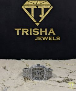 Square Roman Dial Fully Iced Out Moissanite Wrist Watch