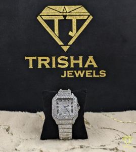 Square Roman Dial Fully Iced Out Moissanite Wrist Watch