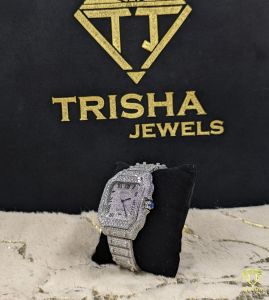 Square Roman Dial Fully Iced Out Moissanite Wrist Watch