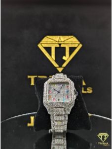 Fully Iced Out Silver VVS Moissanite Diamond Luxury Hip Hop Watch