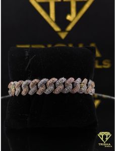 925 Sterling Silver VVS Moissanite Diamond Iced Out Rose Gold Plated Cuban Link Bracelet
