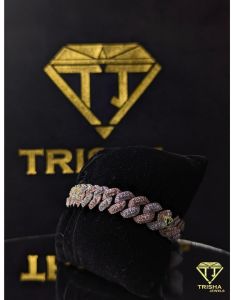 925 Sterling Silver VVS Moissanite Diamond Iced Out Rose Gold Plated Cuban Link Bracelet