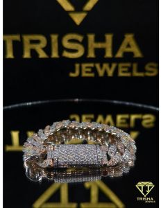 925 Sterling Silver VVS Moissanite Diamond Iced Out Rose Gold Plated Cuban Link Bracelet