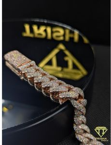 925 Sterling Silver VVS Moissanite Rose Gold Plated Iced Out Hip Hop Style Cuban Link Bracelet