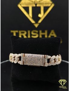925 Sterling Silver VVS Moissanite Rose Gold Plated Iced Out Hip Hop Style Cuban Link Bracelet