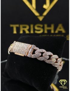 925 Sterling Silver VVS Moissanite Rose Gold Plated Iced Out Hip Hop Style Cuban Link Bracelet