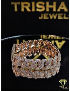 925 Sterling Silver VVS Moissanite Rose Gold Plated Iced Out Hip Hop Style Cuban Link Bracelet