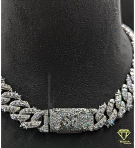 VVS Moissanite Iced Out Thorn 925 Sterling Silver Men Cuban Chain