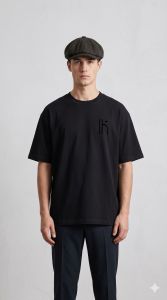Mens Black Oversized Printed Cotton T Shirt