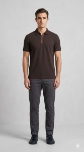 Mens Brown Cotton Polo T Shirt