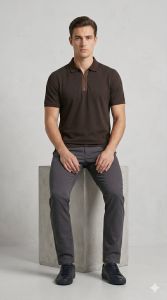 Mens Brown Cotton Polo T Shirt