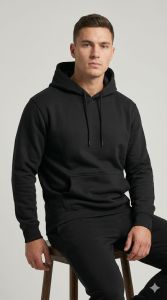 Mens Classic Black Cotton Lycra Hoodie