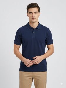 Mens Navy Blue Cotton Polo T Shirt