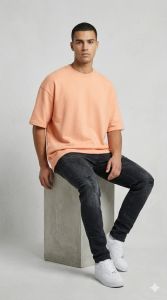 Mens Peach Oversized Cotton T Shirt