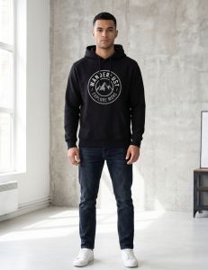 Mens Printed Black Cotton Hoodie