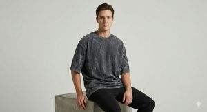 Mens Washed Black Oversized Cotton T Shirt