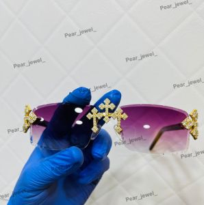 925 Sterling Silver VVS Moissanite Purple Rimless Luxury Sunglasses