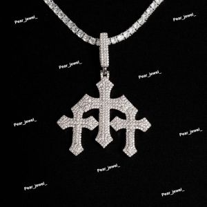 925 Sterling Silver VVS Moissanite Triple Cross Pendant