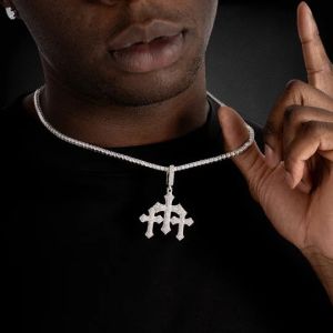 925 Sterling Silver VVS Moissanite Triple Cross Pendant