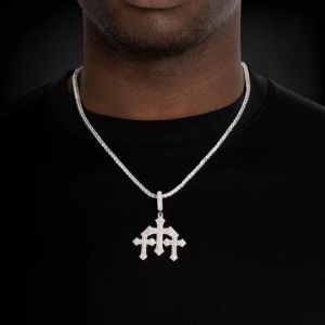 925 Sterling Silver VVS Moissanite Triple Cross Pendant
