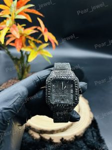Black VVS Moissanite Diamond Hip Hop Bling Wrist Watch