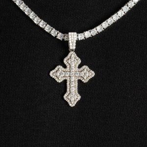 Cross Design 925 Sterling Silver VVS Moissanite Hip Hop Pendant