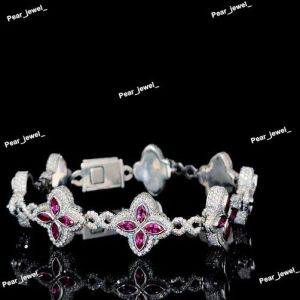 Designer Pink VVS Moissanite 925 Silver Link Bracelet