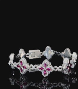 Designer Pink VVS Moissanite 925 Silver Link Bracelet