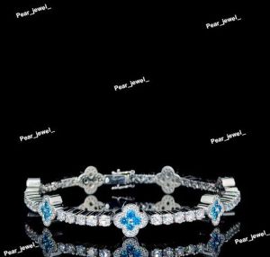 Elegant Blue Clover VVS Moissanite 925 Silver Bracelet