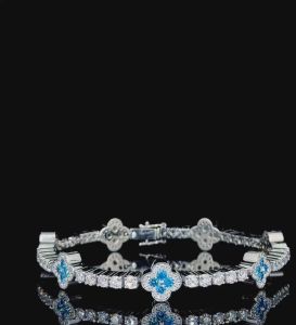 Elegant Blue Clover VVS Moissanite 925 Silver Bracelet
