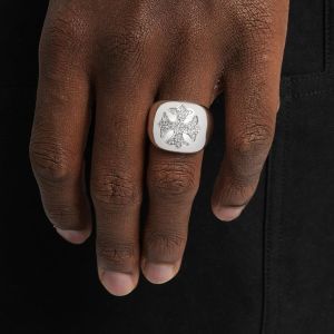 Iced Out 925 Silver Cross VVS Moissanite Diamond Ring