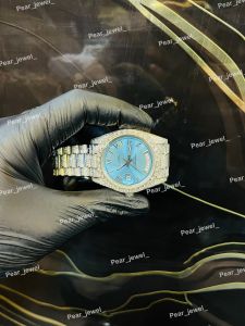 Iced Out Blue Day Date Roman Automatic Luxury Watch