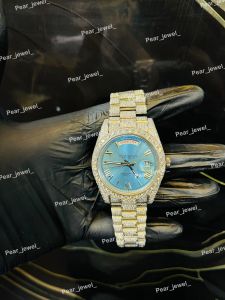 Iced Out Blue Day Date Roman Automatic Luxury Watch