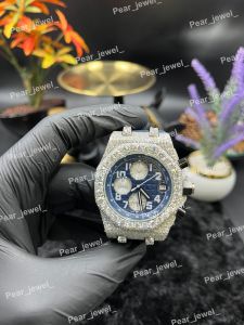 Iced Out Blue Dial Chronograph VVS Moissanite Luxury Watch