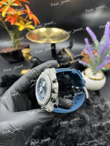 Iced Out Blue Dial Chronograph VVS Moissanite Luxury Watch