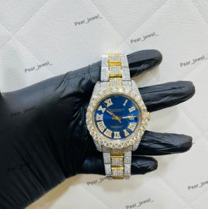 Iced Out Blue Dial Moissanite Luxury Wrist Watch
