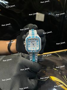 Iced Out Blue Stone Square VVS Moissanite Roman Dial Luxury Watch