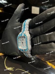 Iced Out Blue Stone Square VVS Moissanite Roman Dial Luxury Watch