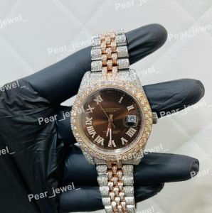 Iced Out Brown Dial Moissanite Automatic Luxury Watch