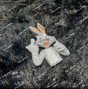 Iced Out Cartoon Bunny VVS Moissanite Diamond 925 Sterling Silver Pendant