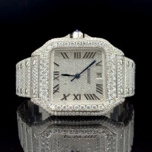 Iced Out Roman Dial Automatic Stainless Steel Diamond Watch