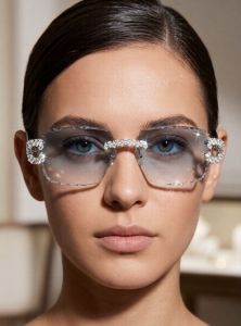 Iced Out Silver Rimless Moissanite Diamond Blue Sunglasses
