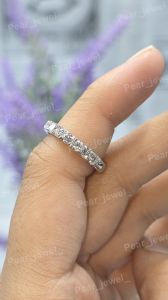 Iced Out Silver Round Brilliant Moissanite Engagement Band